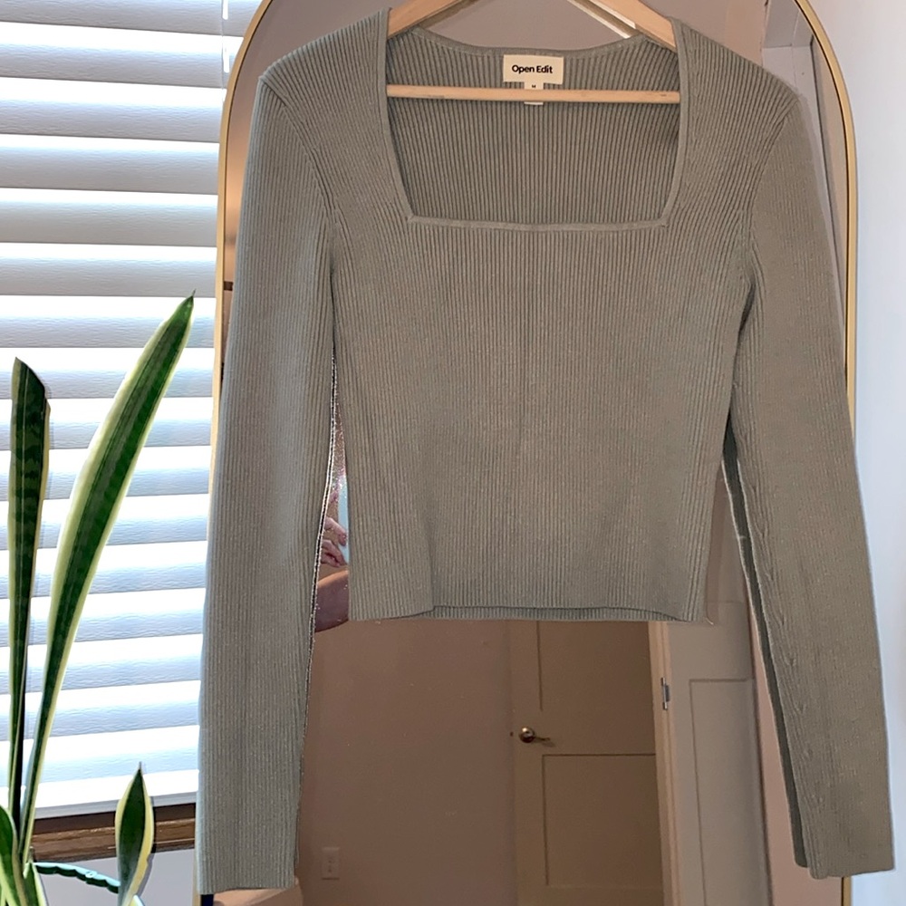 Open Edit - Sage Green - Square Neck Sweater - Thick Soft and Comfy -  Size M